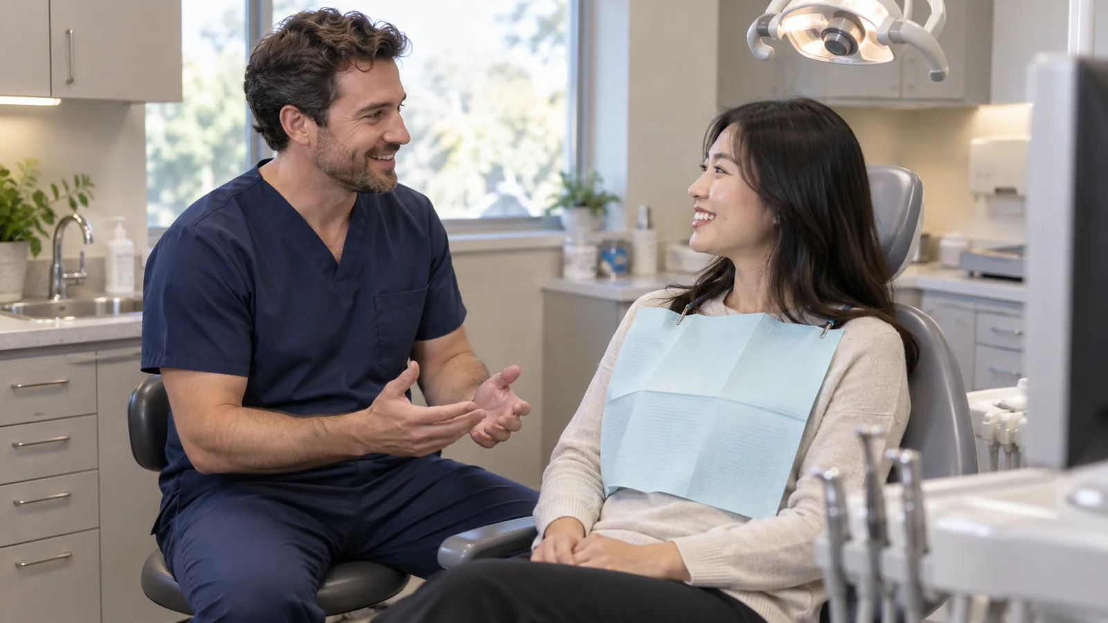 New patient speaking with dentist